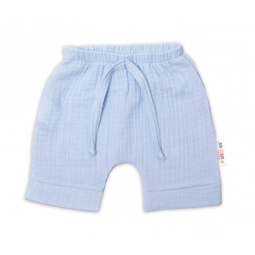 Baby Nellys 2-dielna mušelínová súpravička, tričko + kraťasky BOY, svetlo modrá