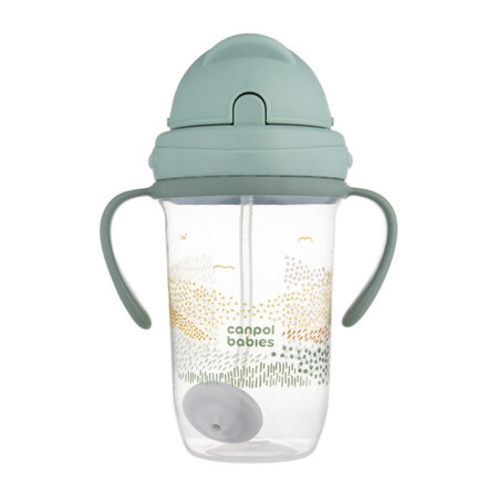 Detský hrnček so slamkou a závažím,  270 ml, Hory, zelené