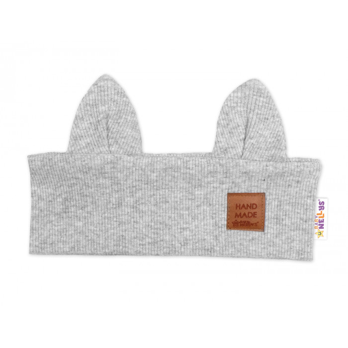 Čelenka Cat s úškami pre deti Hand Made - šedý melír, 1-3 rokov