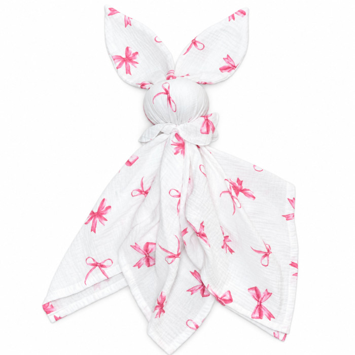 Mušelínová plienka, maznáčik, prítulníček Baby Nellys Bunny, Mašličky, ružová, ecru
