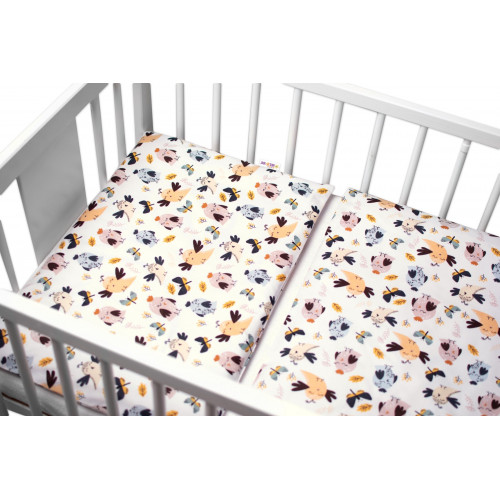 3-dielna sada - mantinel s obliečkami Vtáčiky a Vážky - biela, 120x90 cm