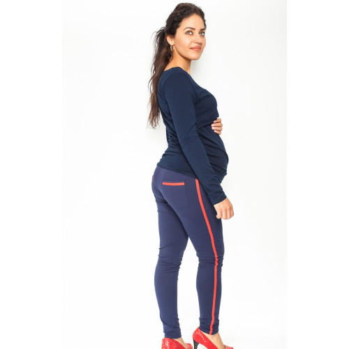 Be MaaMaa Tehotenské nohavice z lampasem - granátové, veľ. S