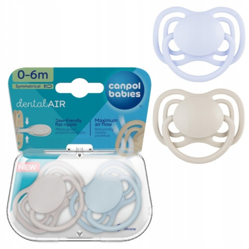 Cumlík Dental Air 0–6 m symetrický silikónový 2 ks – ortodontický, modrý, béžový