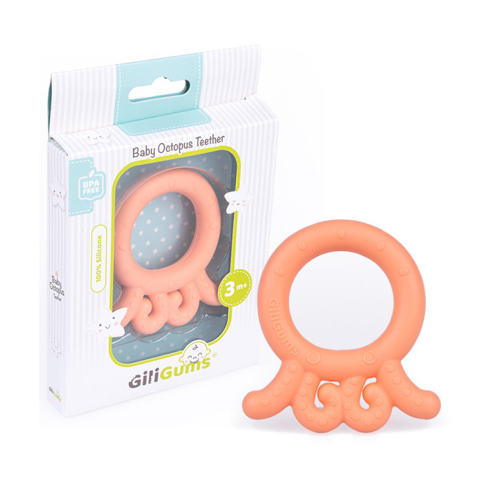 Giligums Silikónové hryzadlo pre deti – chladiteľné, BPA Free, marhuľové, 1 ks
