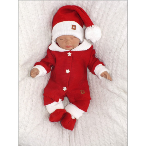Z&Z 3-dielna pletená súprava, kabátik, nohavice a topánočky Baby Santa, červená, veľ. 86