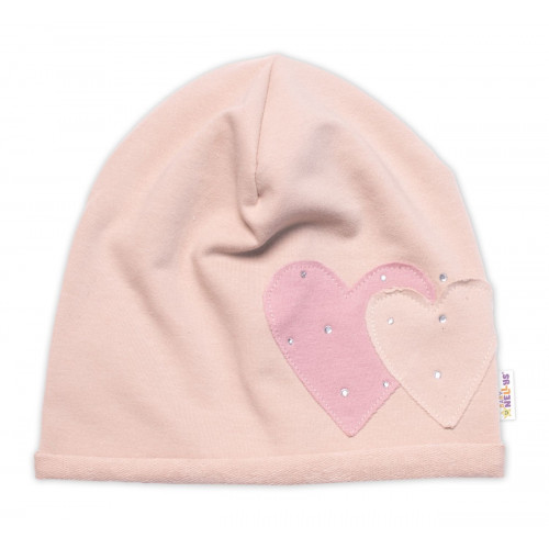 Detská čiapka bavlna, Srdiečka s kamienkami, Baby Nellys, béžová, veľ. 104/134
