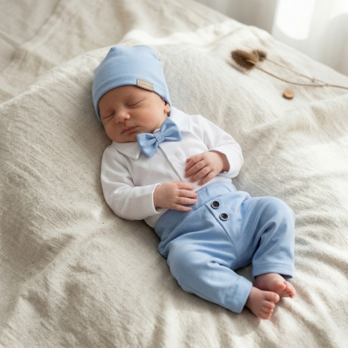 Z&Z 4-dielna sada Elegant Boy, body, nohavice, motýlik a čiapky, modrá/biela veľ. 62