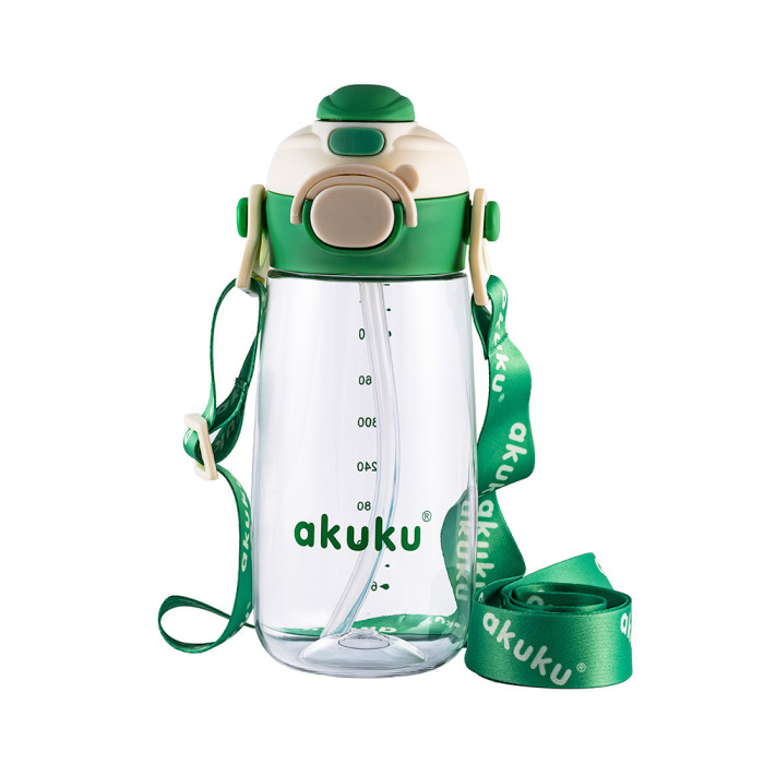 Detská fľaša na pitie so slamkou, bidon 480 ml green – do školy, na šport aj výlety