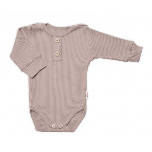 Baby Nellys 3-dielna rebrovaná súpr. Hand Made, body, tepláčiky a čiapočka, béžová, veľ.68
