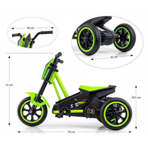 Detská motokára RIDER – šliapací gokart, 3+, nosnosť 30 kg - zelená
