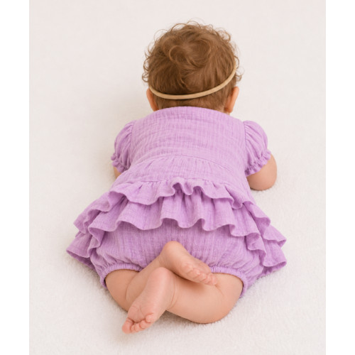 Baby Nellys 3-dielna mušelínová súpravička, body, kraťasky+čelenka GIRL, lila, veľ. 74