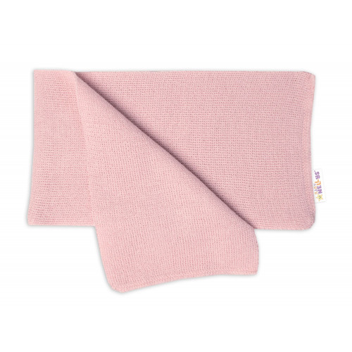 Zimná čiapka na zaväzovanie s brmbolcami + šál, Baby Nellys - púdrovo ružová, vel. 74/80