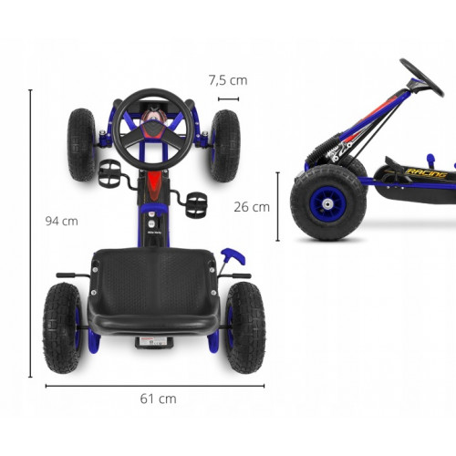 Dětská šlapací motokára THOR – nafukovací kola, brzda, 3–8 let, černá, modrá