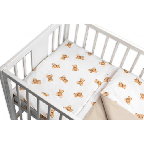 Obliečky do postieľky, bavlna, 2D sada, Míša - biela s potlačou, 135x100