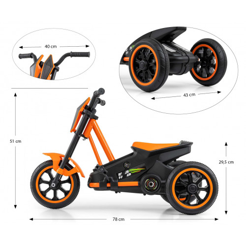 Detská motokára RIDER – šliapací gokart, 3+, nosnosť 30 kg - oranž