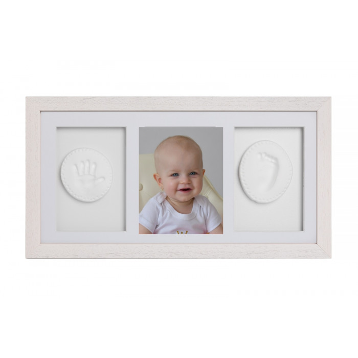 Trojrámik, Baby odtlačok v rámčeku - darčeková sada pre bábätko - biela