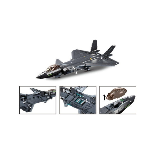 Sluban Army Model Bricks Neviditeľné lietadlo J-20 s kovovým povlakom