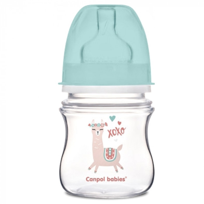 Canpol Babies Antikolik. fľaštička so širokým hrdlom, Exotic Animals, 120 ml - zelená
