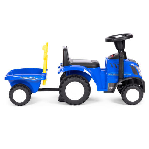 Detské odrážadlo traktor s prívesom, interaktívny volant a zvuky, modrý