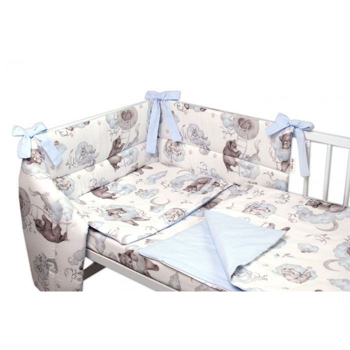 3-dielna sada mantinel s obliečkami Baby Nellys, Zvieratká na mráčiku, modrá,135x100 cm