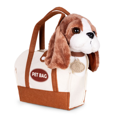 Plyšový psík Beagle v kabelke pre deti REO + kefka na česanie srsti