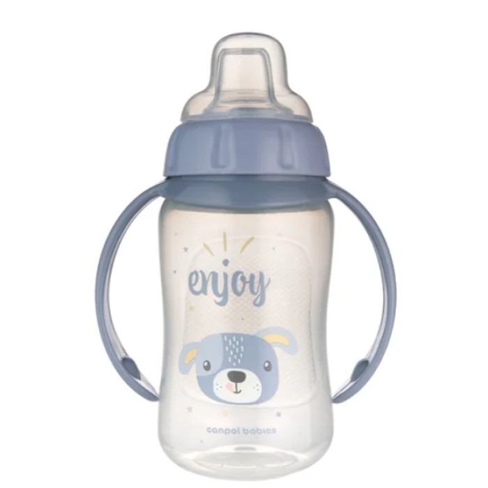 Tréningový hrnček s mäkkým silikónovým pítkom 320 ml, netekúci, modrý