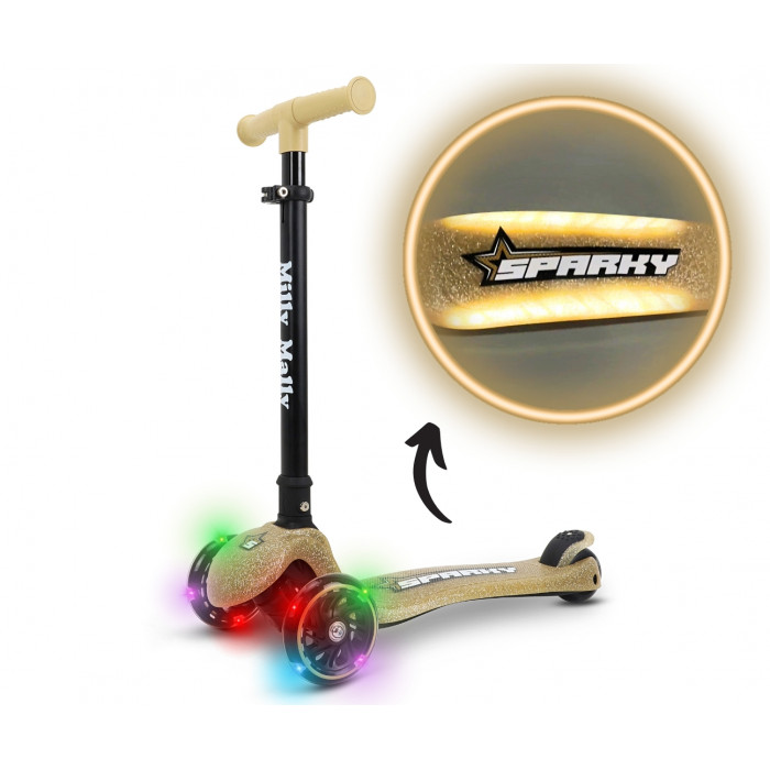 Detská kolobežka SPARKY LED trojkolová – svietiace kolieska, nastaviteľná, béžová