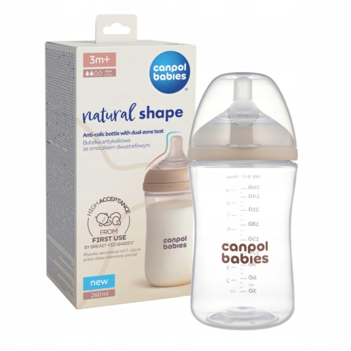 Natural Shape antikoliková fľaša 260 ml, 3m+, silikónový cumlík, DuoFlex, bez BPA
