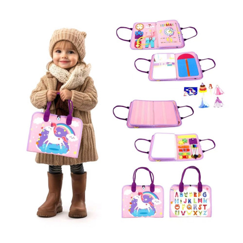 Senzoická aktivity kniha Jednorožec II – motorická látková kniha pre deti, 2Kids Toys