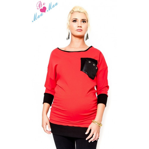 Be MaaMaa Tehotenská mikina MIA - červená, vel. L/XL