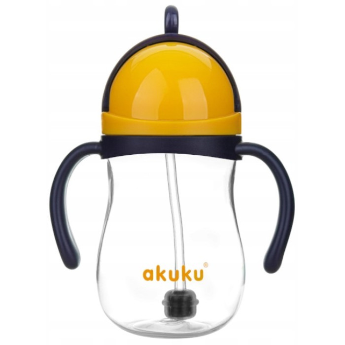 Akuku fľaša so slamkou a závažím - navy/žltý, 280 ml