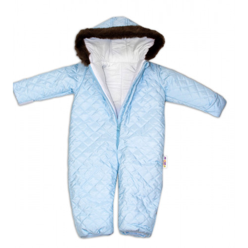 Kombinéza s kapucňou a kožušinkou Baby Nellys ®prošívaná, bez šlapie - sv. modrá, veľ. 98