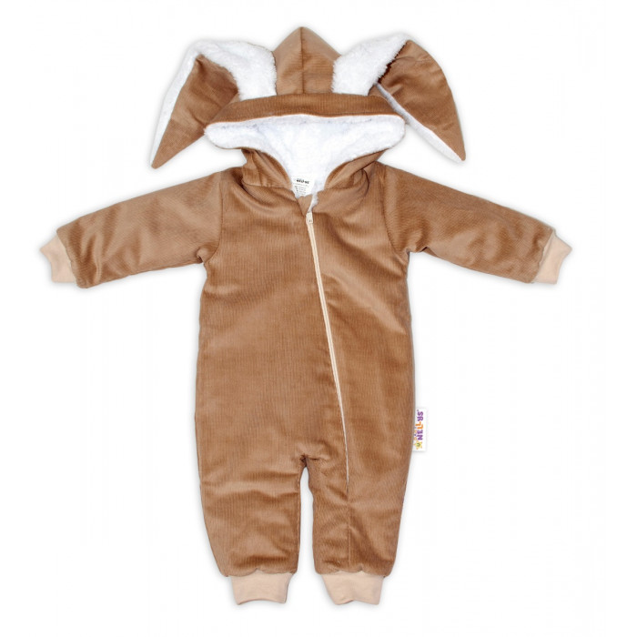 Menčestrová kombinézka /overal s kožušinkou Cute Bunny - hnedá