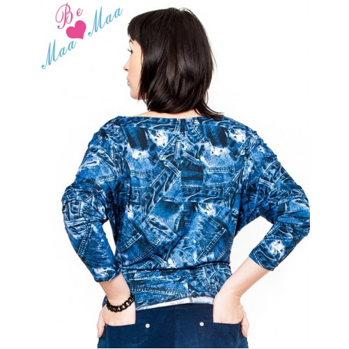 Be MaaMaa Tehotenské štýlové tričko, blúzka s JEANS vzorom,  vel. L/XL