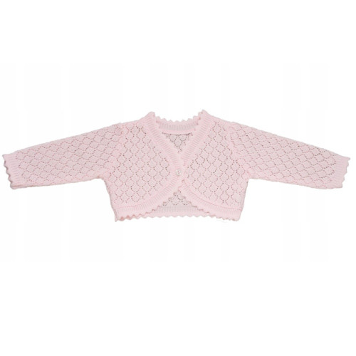 Dievčenské pletené, ažúrkové bolerko, dl. rukáv - sv. ružové, veľ. 80