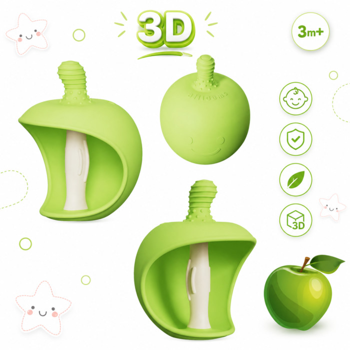 Silikónové hryzátko 3D Apple, GiliGums, zelené