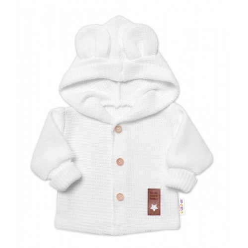 Elegantný pletený svetrík s gombíkmi a kapucňou s uškami Baby Nellys, biely, veľ. 86