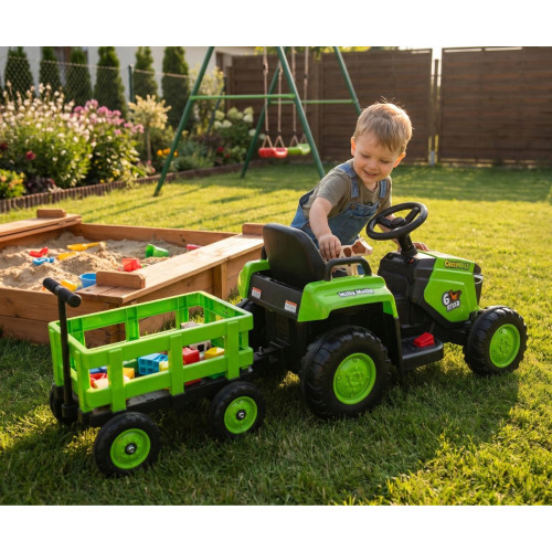 Elektrický traktor s prívesom Rolly 12V, detské autíčko na akumulátor, zelený