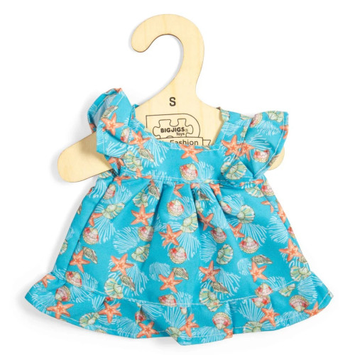 Bigjigs ToysModré šaty s mušľami pre bábiku 28 cm