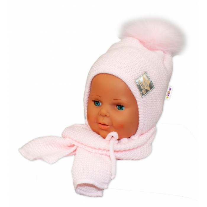 BABY NELLYS Zimná čiapočka s šálom - chlupáčková Bambulka - sv. ružová/sv. ružová BABY NELLYS Zimná čiapočka s šálom - chlupáčková Bambulka - sv. ružová/sv. ružová