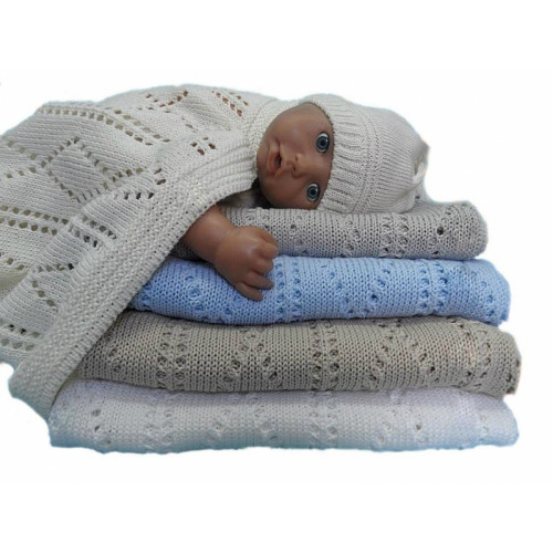 BABY NELLYS Háčkovaná sada dečka s čiapočkou - sivá