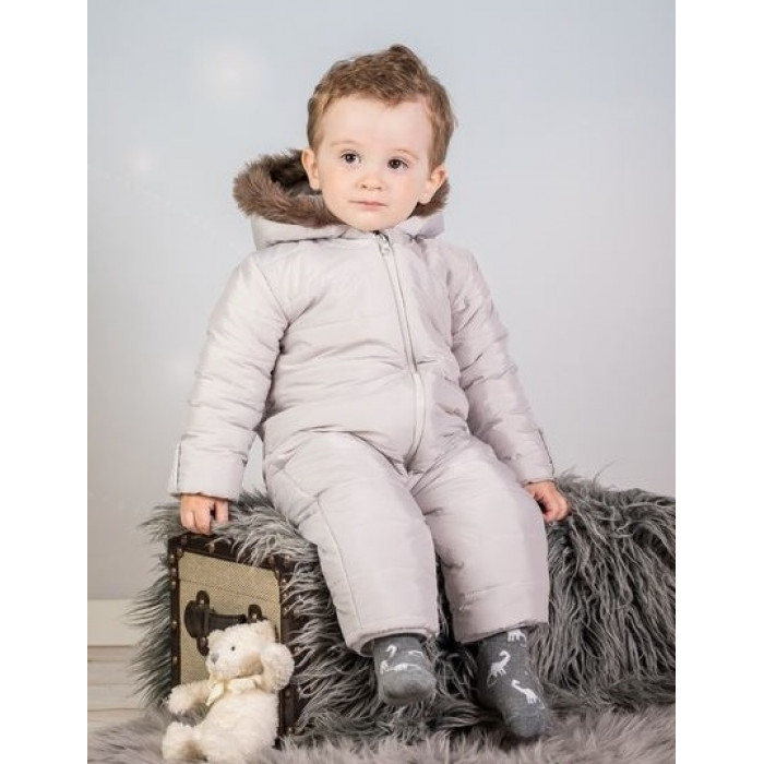 Kombinéza s kapucňou a kožušinkou Baby Nellys ®prošívaná, bez chodidiel - sivá Kombinéza s kapucňou a kožušinkou Baby Nellys ®prošívaná, bez chodidiel - sivá
