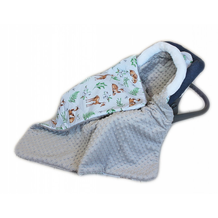 Baby Nellys Bavlnená obojstranná dečka 3v1 s minky a kožušinkou, 90x90 cm, srnky Baby Nellys Bavlnená obojstranná dečka 3v1 s minky a kožušinkou, 90x90 cm, srnky