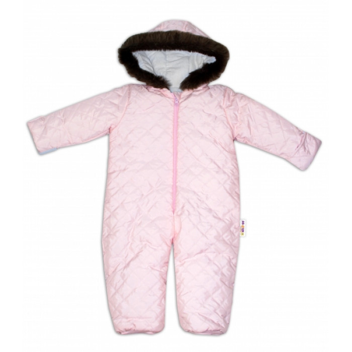 Kombinéza s kapucňou a kožušinkou Baby Nellys ®prošívaná, bez šlapiek, sv. ružová, veľ.98 Kombinéza s kapucňou a kožušinkou Baby Nellys ®prošívaná, bez šlapiek, sv. ružová, veľ.98