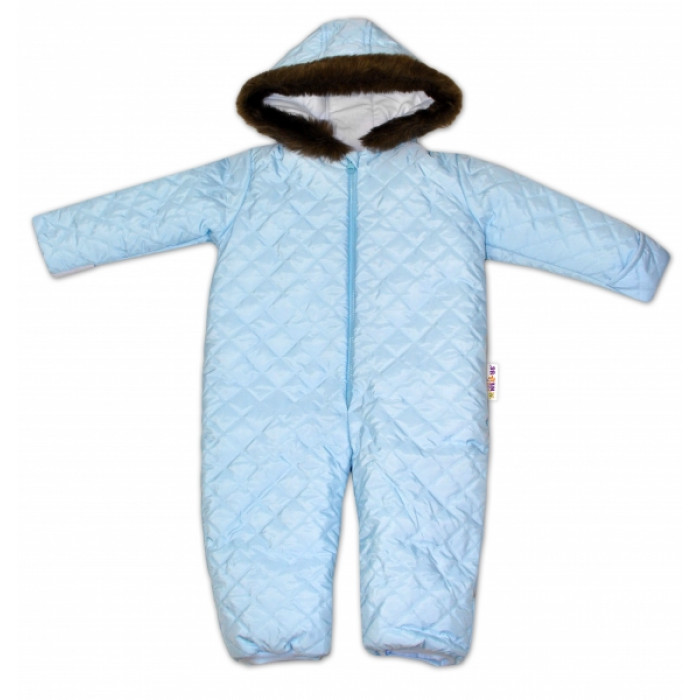 Kombinéza s kapucňou a kožušinkou Baby Nellys ®prošívaná, bez šlapie - sv. modrá, veľ. 98 Kombinéza s kapucňou a kožušinkou Baby Nellys ®prošívaná, bez šlapie - sv. modrá, veľ. 98