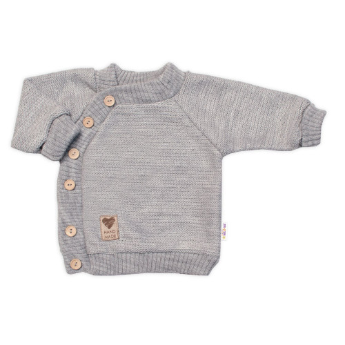 Detský pletený svetrík s gombíkmi, zap. bokom, Handmade Baby Nellys, sivý, veľ. 80/86