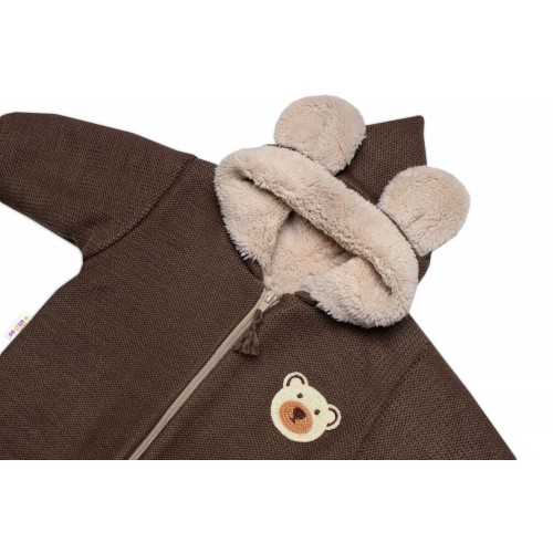 Oteplená pletená bundička Teddy Bear, Baby Nellys, dvojvrstvová, hnedá, veľ. 92/98