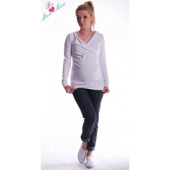 Be MaaMaa Tehotenská mikina s kapucňou OLINA - biela