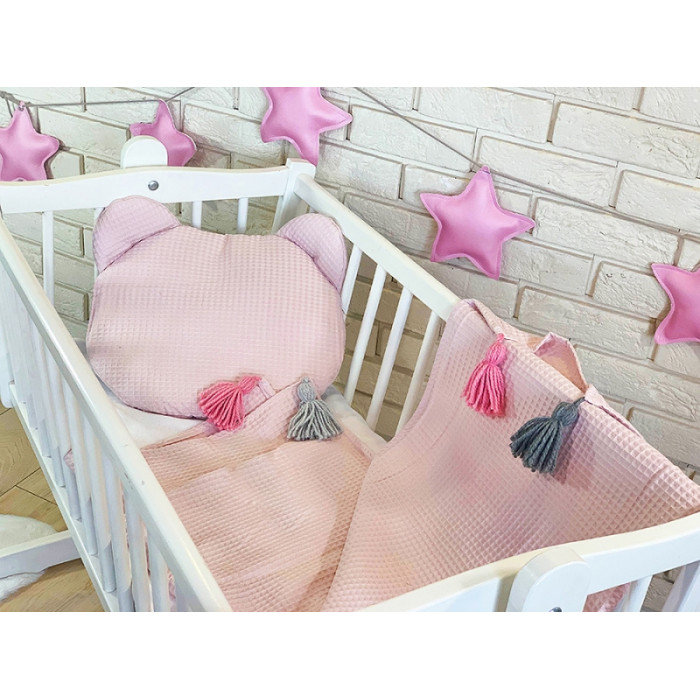 Baby Nellys Detská vaflová 2 dielna sada Macko - starorůžová Baby Nellys Detská vaflová 2 dielna sada Macko - starorůžová