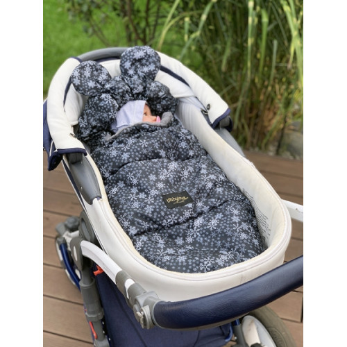 Baby Nellys nepremokavý fusak s uškami MIKI, fleece Velvet 90 x 50 cm - čierna s hviezdami